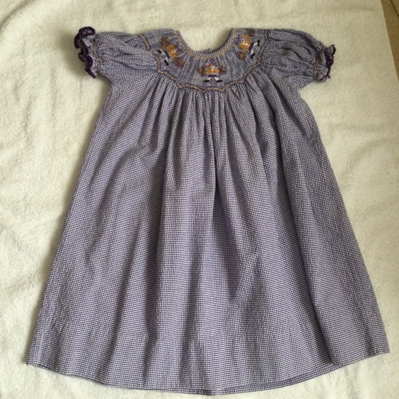 Smocked LSU Cheerleader Dress, size 2T - Picture 1 of 5